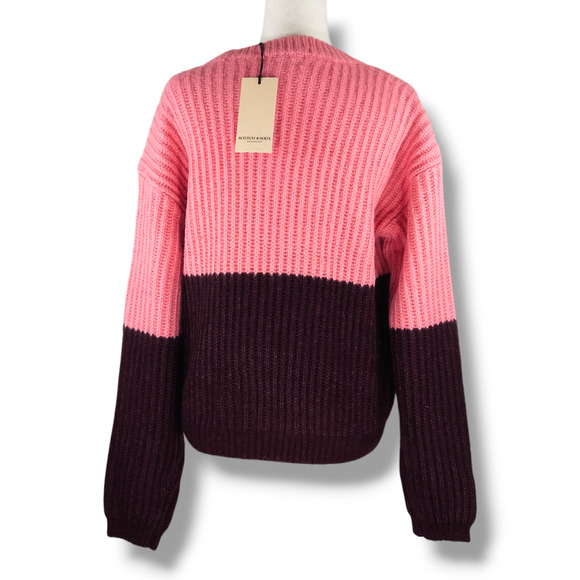 NWT Scotch & Soda Color Block Sweater Wool Alpaca Blend Sz. L [10] Pink Burgundy - Picture 3 of 9